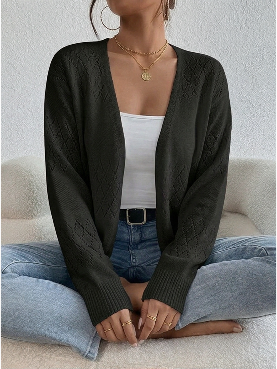 Hollow-out long-sleeve cardigan knit sweater top 5