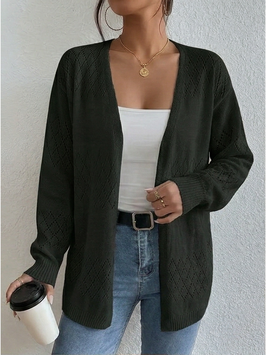 Hollow-out long-sleeve cardigan knit sweater top 4