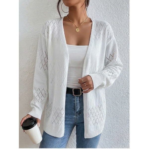 Hollow-out long-sleeve cardigan knit sweater top