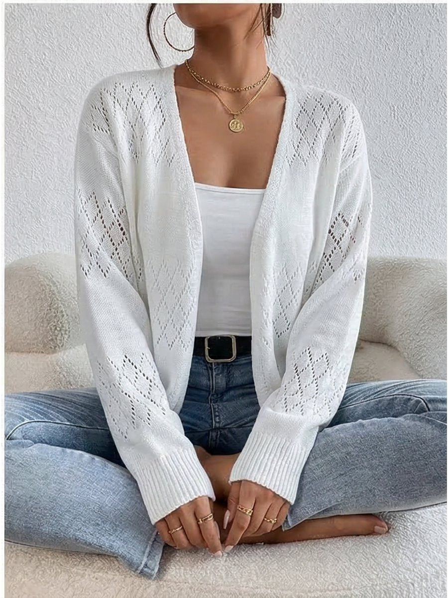 Hollow-out long-sleeve cardigan knit sweater top 2